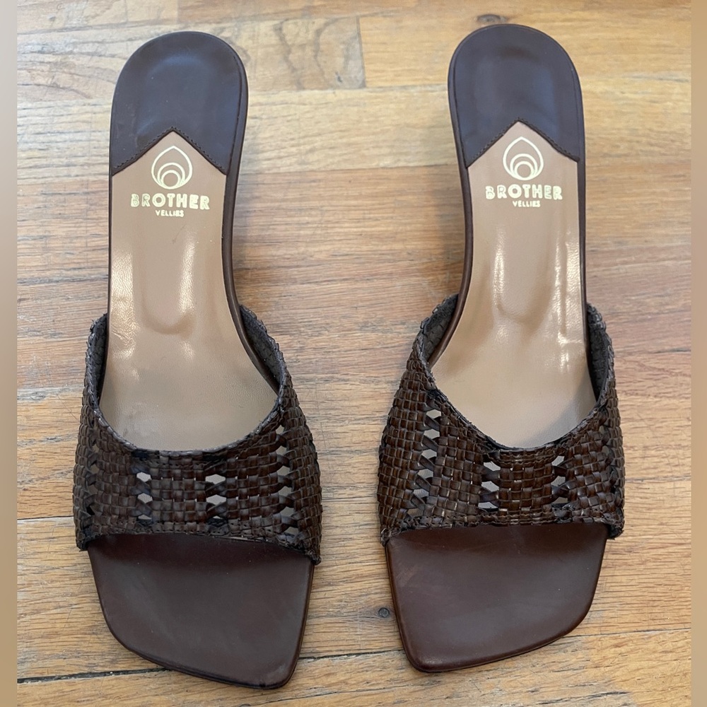 Brother Vellies Brown Woven Kitten Heel